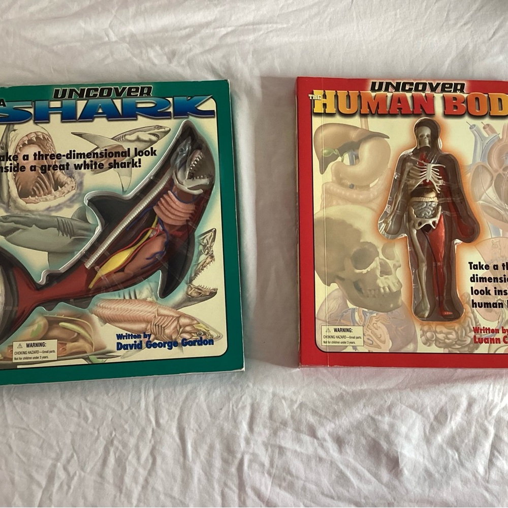 2x lot set of Uncover Shark & Human Body interactive reading learning books